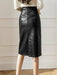 Chic High-Waisted Black Faux Leather Midi Skirt - Luxe Pencil Style