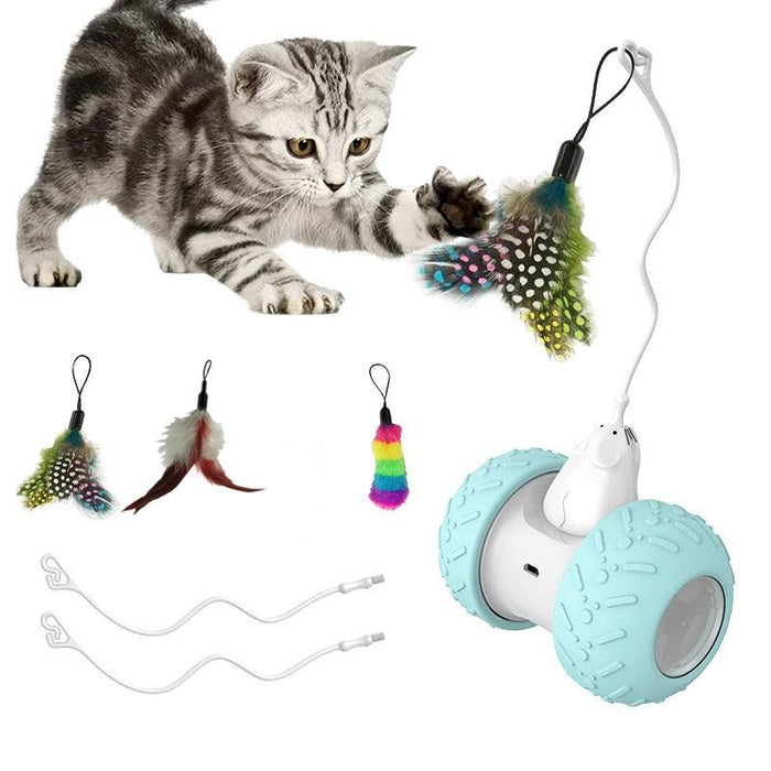 Electric Interactive Cat Toy with Mouse, Feathers, and LED Lamp