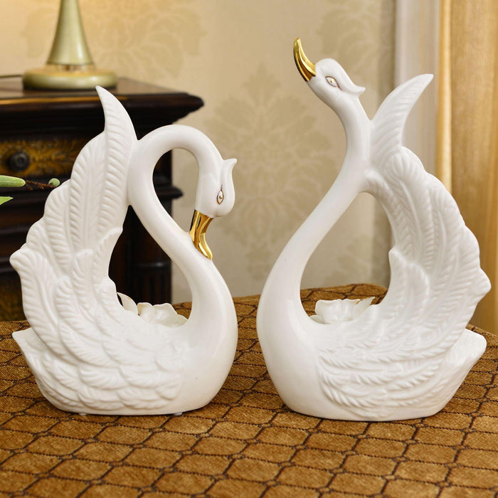 Graceful Swan Couple Ceramic Art Pieces: Handcrafted Elegance for Your Home