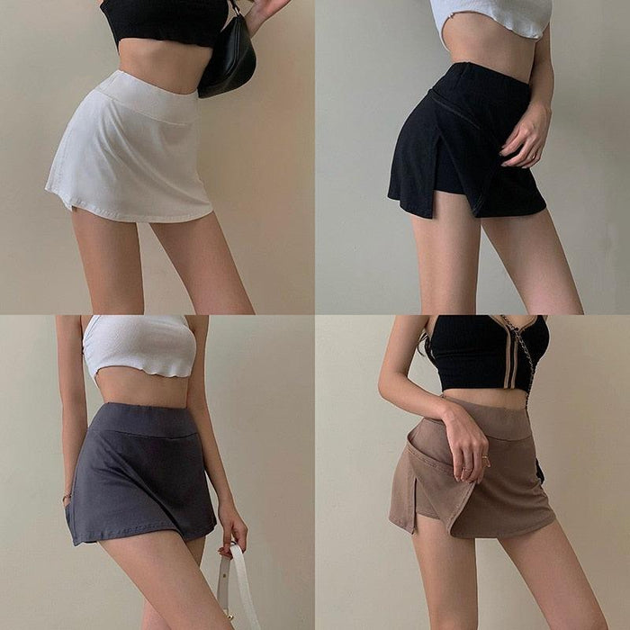 Fashionable High Waist Tennis Skort with Flirty Split Hem - Stylish Athletic Skirt