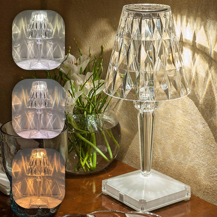 Diamond Glow Table Lamp with Crystal Accents and LED Night Light