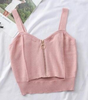 Trendy Sleeveless Knit Crop Top with Zip Closure for Women