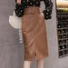 Elegant High-Waisted Faux Leather Midi Skirt for Women's Autumn-Winter Collection