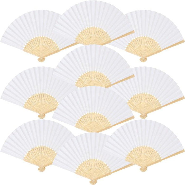 White Bamboo Handheld Fans - Bulk Pack of 10/20 Elegant White Foldable Paper Fans