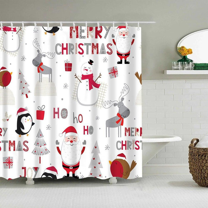 Festive Christmas Shower Curtain Set with Santa and Snowman Designs