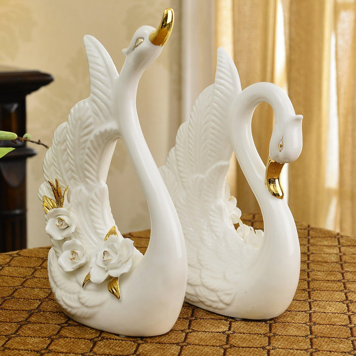 Graceful Swan Couple Ceramic Art Pieces: Handcrafted Elegance for Your Home