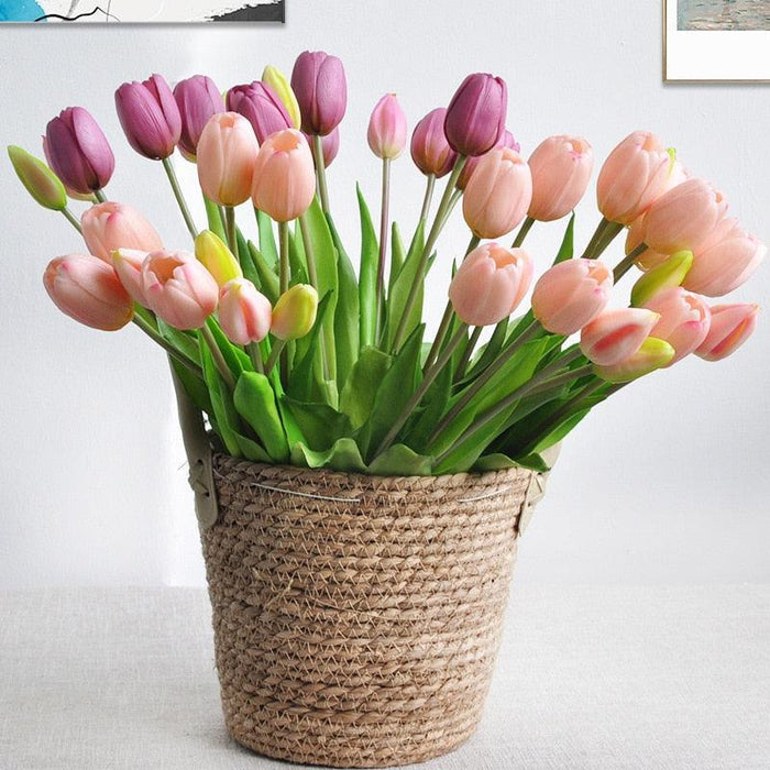 Lifelike Real Touch Tulip Bouquet - Set of 5 Soft Silicone Flowers for Elegant Home and Wedding Decor