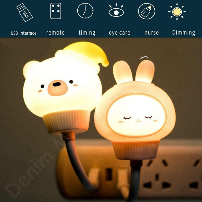 Adorable Rabbit LED Night Light - Customizable Brightness, Rechargeable & Remote-Controlled for Nighttime Serenity