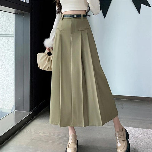 Chic Autumn Pleats: High-Waisted Maxi Skirt in Premium Cotton Blend