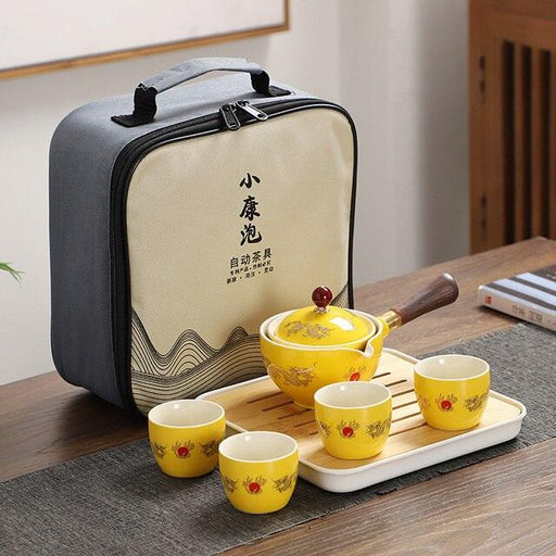 Elegant Stone Mill Teapot and Cup Set: Artisanal Chinese Tea Ceremony Collection with 360° Swivel Design - Luxurious Tea Connoisseur's Gift.