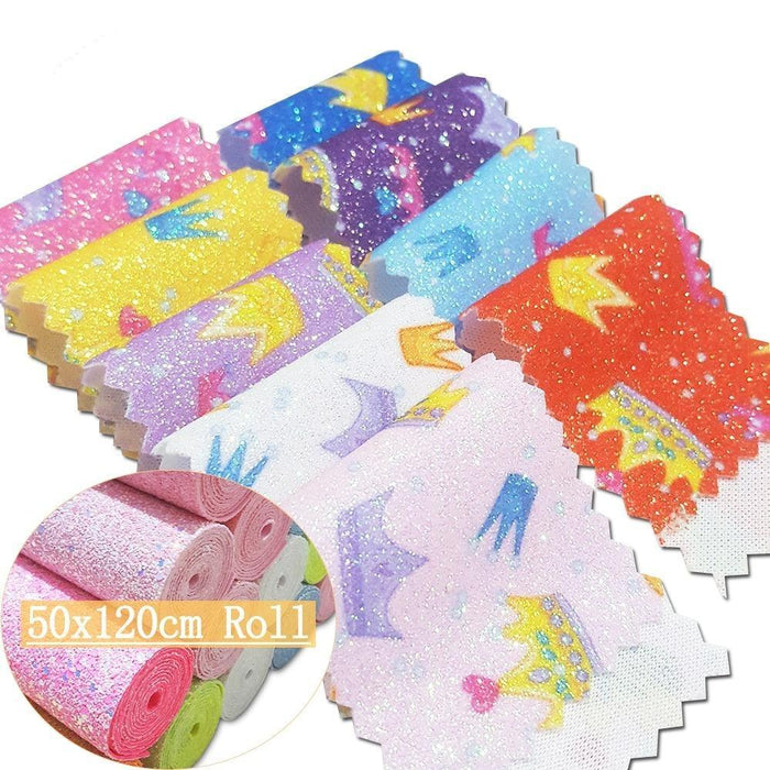 Sparkling Crown Glitter Fabric Roll - Premium Crafting Material for Elegant Projects