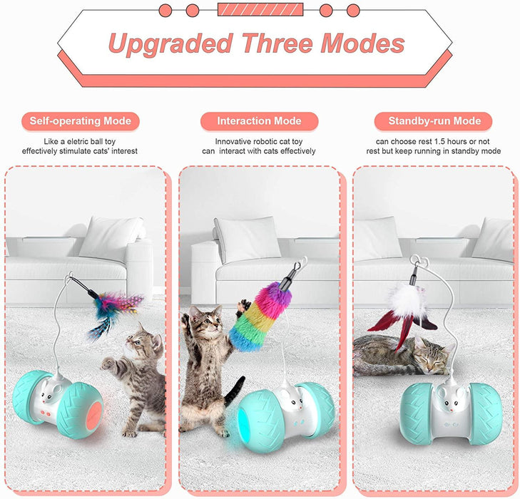 Electric Interactive Cat Toy with Mouse, Feathers, and LED Lamp