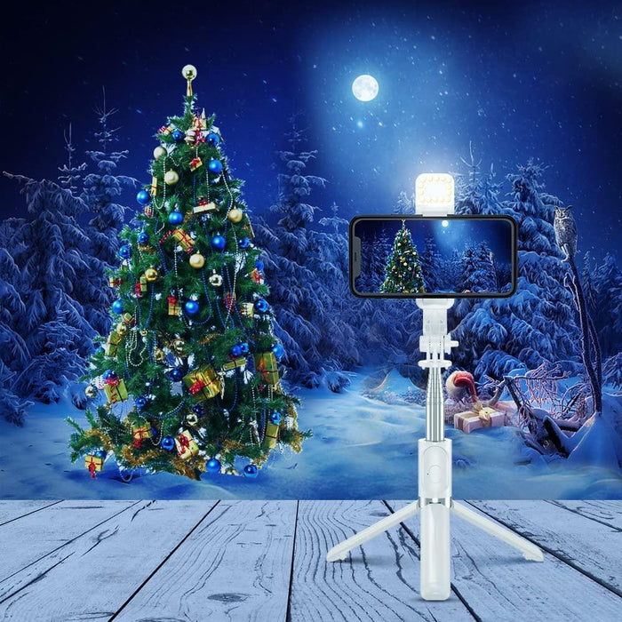 Versatile Wireless Tripod Selfie Stick with Bluetooth Remote, 360° Rotation, and Built-in Fill Light - Compatible with Android & iOS