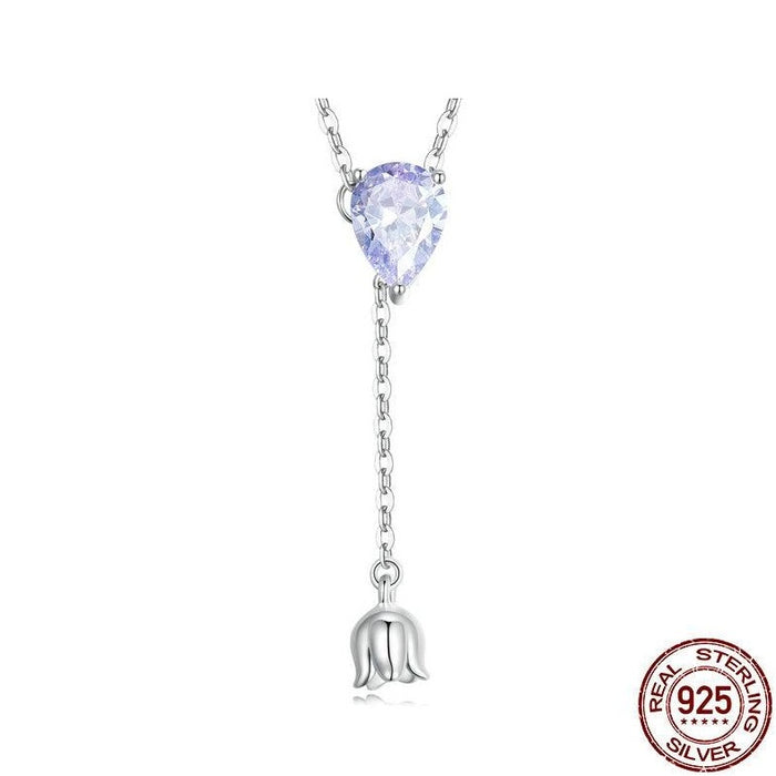 Elegant Purple Zircon Lily of the Valley Pendant Necklace in Sterling Silver with Adjustable Chain