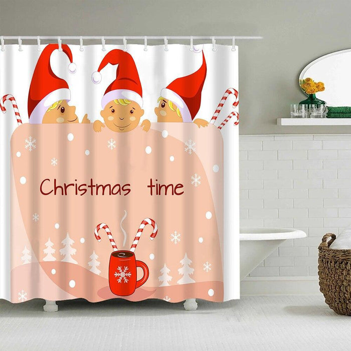 Festive Christmas Shower Curtain Set with Santa and Snowman Designs