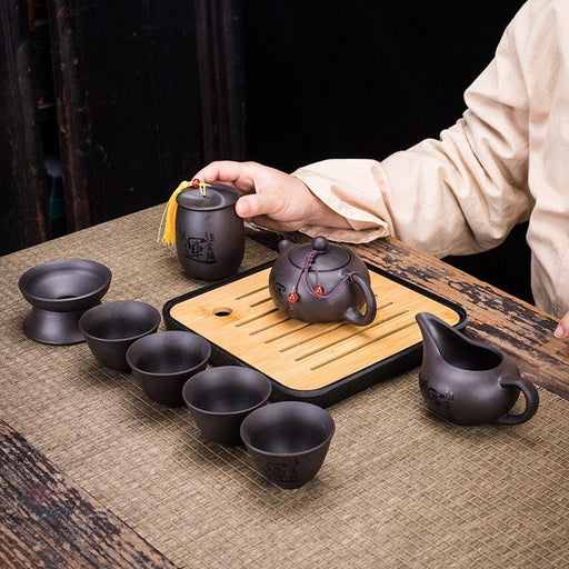 Tranquil Sand Ceramic Kung Fu Tea Set for Serene Tea Moments