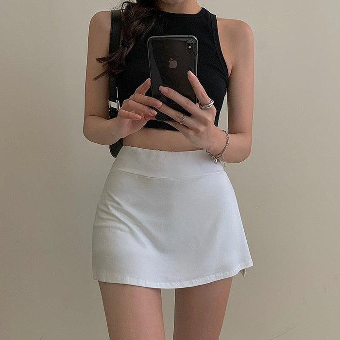 Fashionable High Waist Tennis Skort with Flirty Split Hem - Stylish Athletic Skirt