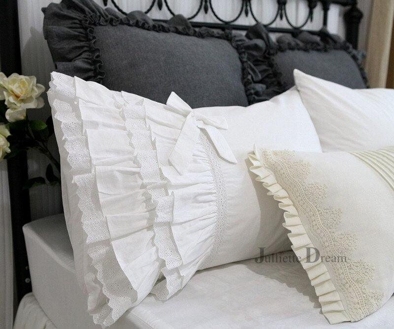 Elegant Ivory Ruffled Waterproof Faux Suede Pillowcase Collection