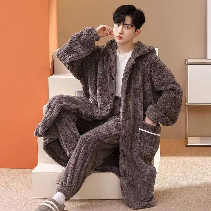 Men's Coral Fleece Lounge Pajama Set for Cozy Autumn & Winter Comfort