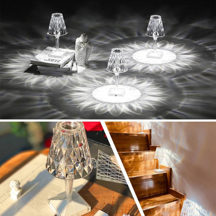 Diamond Glow Table Lamp with Crystal Accents and LED Night Light