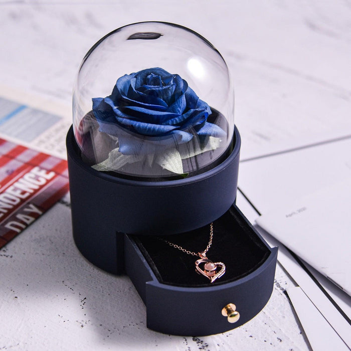 Timeless Elegance: Preserved Rose Jewelry Box Gift Set with Complimentary Necklace