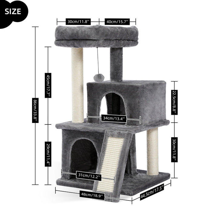 Lavish Feline Sanctuary: Elegant Cat Tower with Plush Cushions and Playful Features