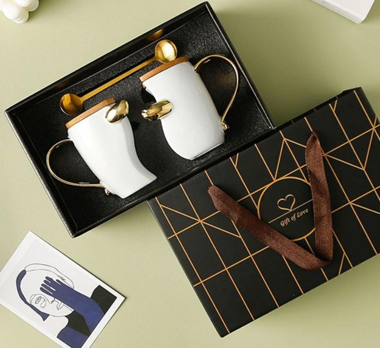 Romantic Embrace Ceramic Coffee Mug Set with Coordinating Accessories for Couples