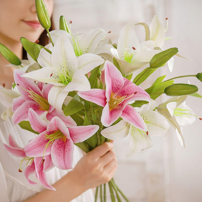 Opulent Lily and Bud Silk Floral Masterpiece