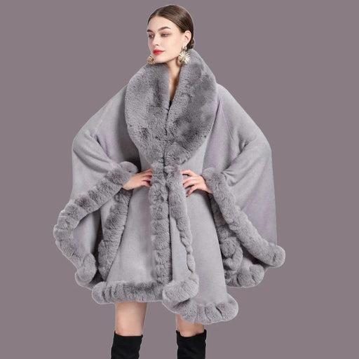 Opulent V Lapel Faux Rex Rabbit Fur Winter Cape for Women