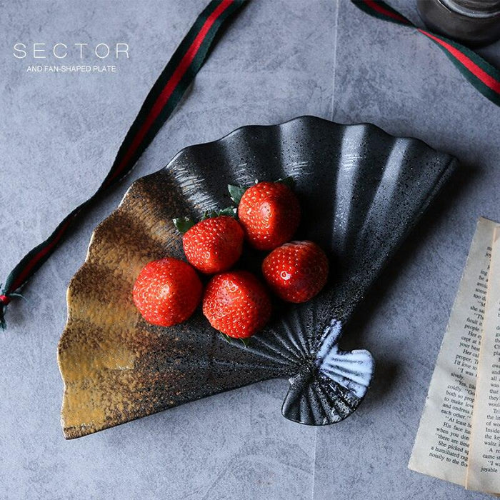 Elegant Handcrafted Fan-Shaped Ceramic Dining Plate