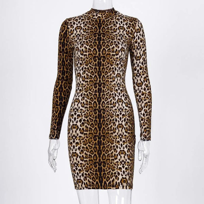 Leopard Majesty: Sheath Silhouette Mini Dress for Autumn Elegance