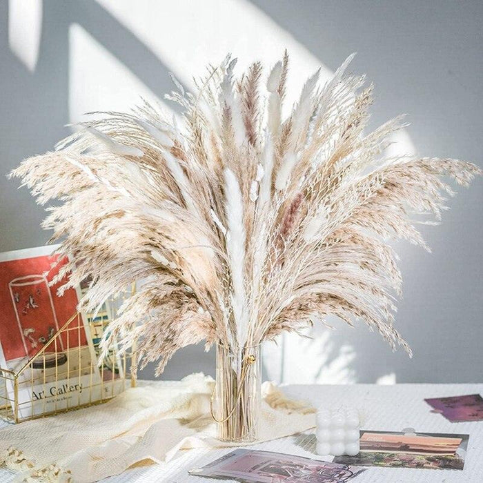 Natural Elegance: 80-Piece Dried Pampas Grass Arrangement for Effortless Home Styling