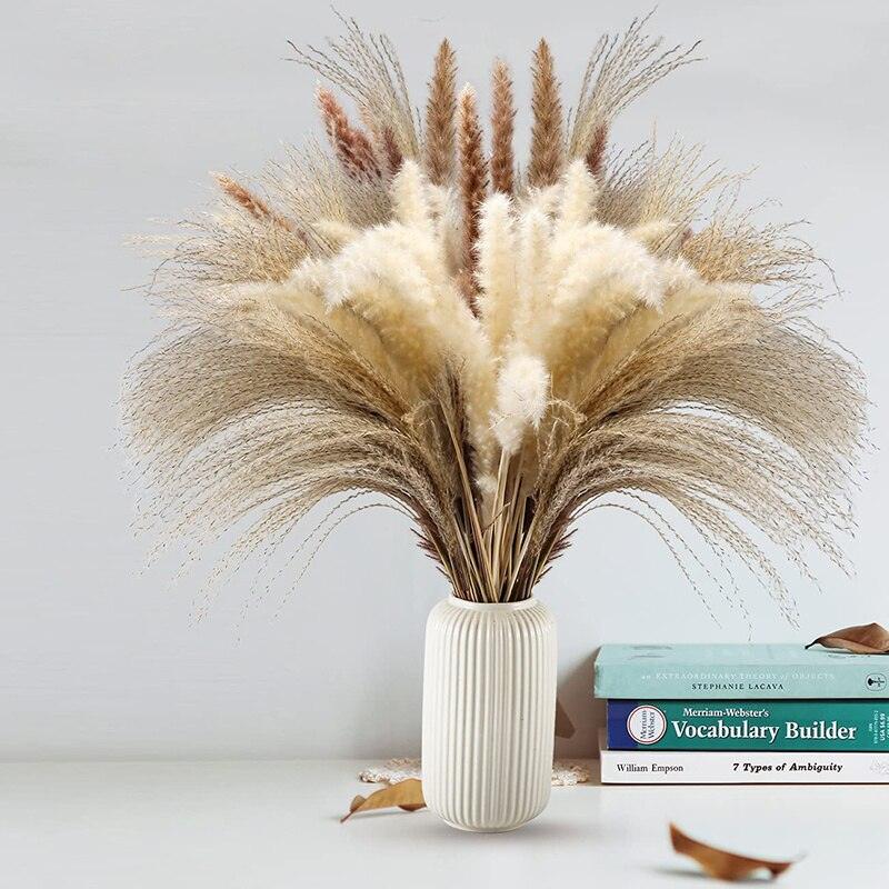 104PCS Natural Dried Pampas Grass Bouquet,Phragmites Dried Flowers,Boho  Home Decor Dried Flowers Arrangements for Wedding Floral Arrangements Home