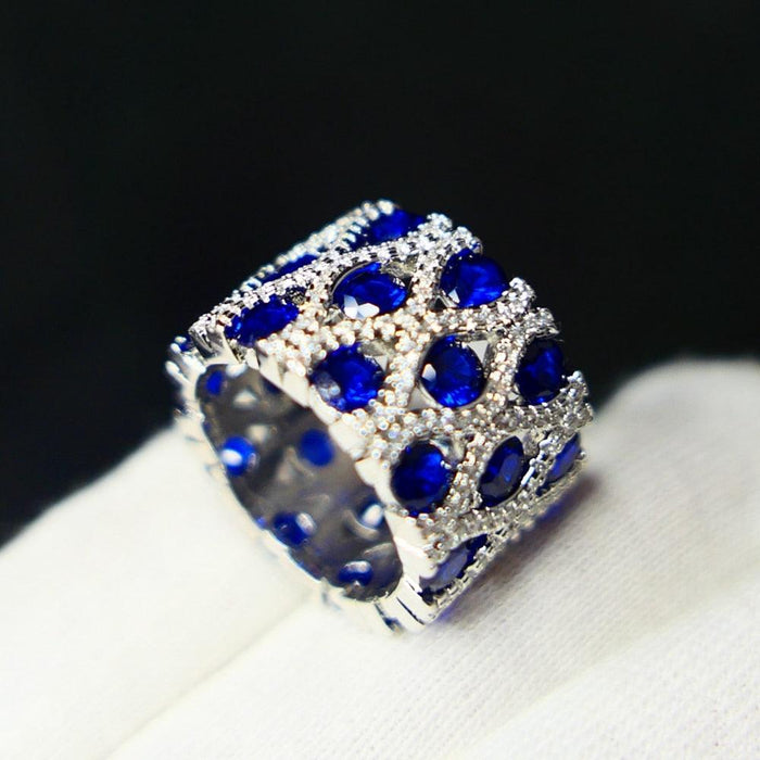 Elegant Tri-Gemstone Ring: Opulent 18K White Gold Plating