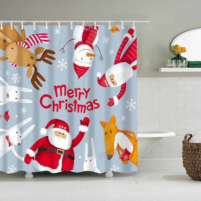 Festive Christmas Shower Curtain Set with Santa and Snowman Designs