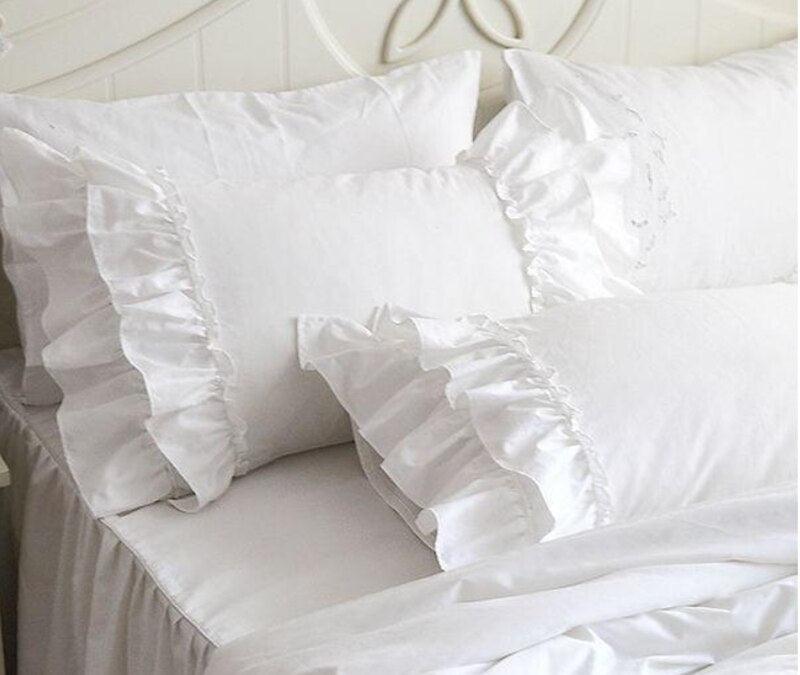 Elegant Ivory Faux Suede Fabric Pillowcase Set - Waterproof with Ruffles