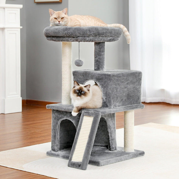 Lavish Feline Sanctuary: Elegant Cat Tower with Plush Cushions and Playful Features