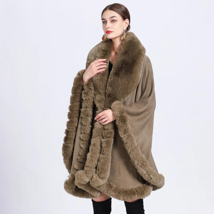 Opulent V Lapel Faux Rex Rabbit Fur Winter Cape for Women