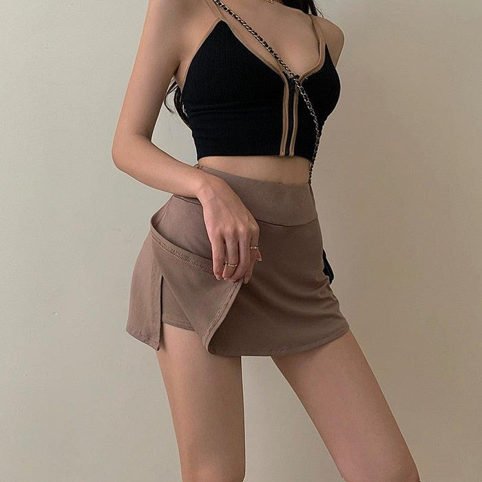 Fashionable High Waist Tennis Skort with Flirty Split Hem - Stylish Athletic Skirt