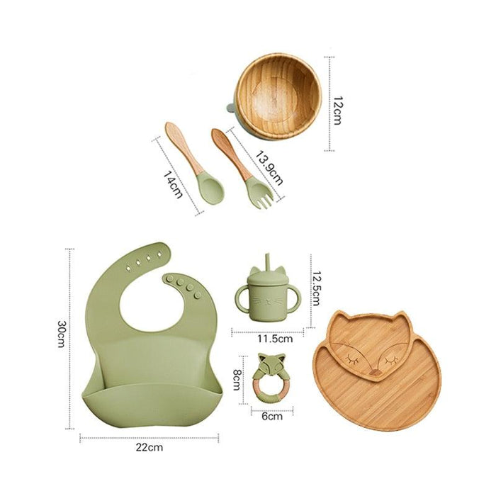 Bamboo Baby Feeding Set with Suction Plates and Rattle Toy - 7-Piece Collection