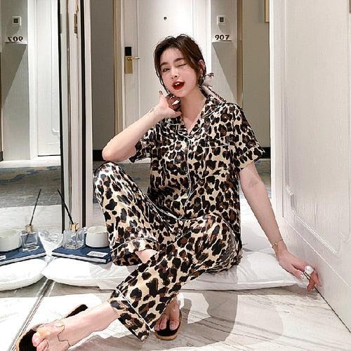 Luxurious Leopard Print Satin Pajama Set for Women - Indulge in Comfort and Style