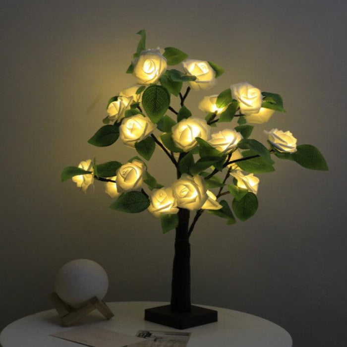 Rosy Glow: LED Rose Tree Lights with Artificial Roses (55CM Tabletop Decor)