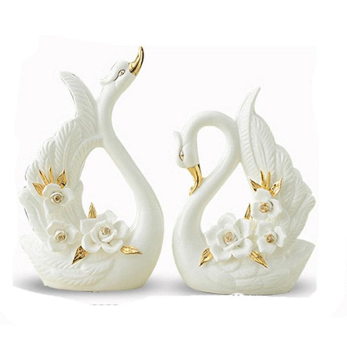 Graceful Swan Couple Ceramic Art Pieces: Handcrafted Elegance for Your Home