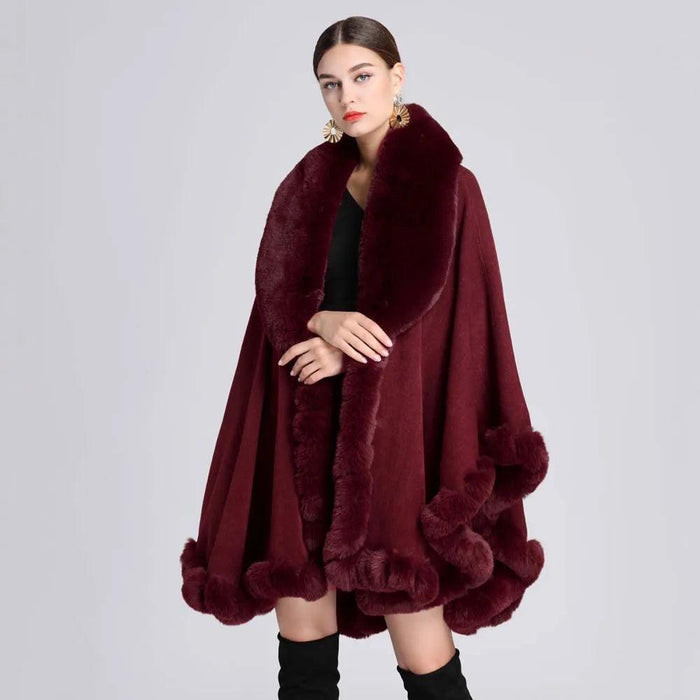 Opulent V Lapel Faux Rex Rabbit Fur Winter Cape for Women