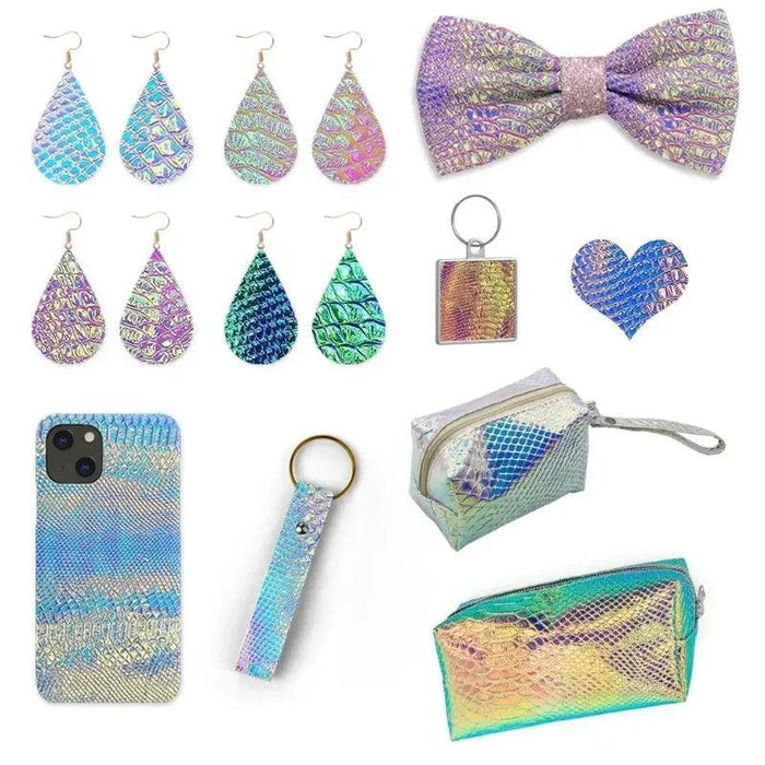 Iridescent Holographic Snakeskin PU Leather Craft Roll for Creative DIY Adventures