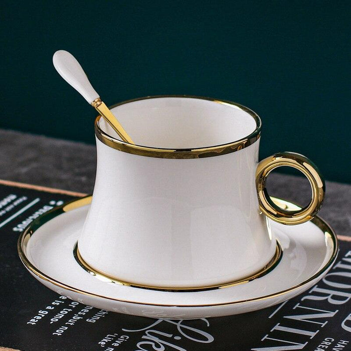 Golden Mediterranean Floral Ceramic Tea Mug with Gold Foil Detailing