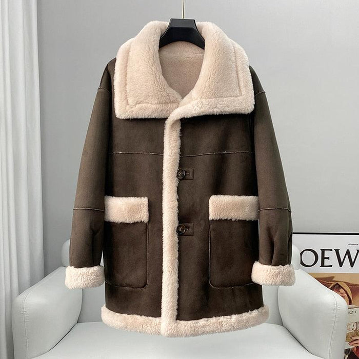 Chic Reversible Wool and Fur Winter Coat for Women