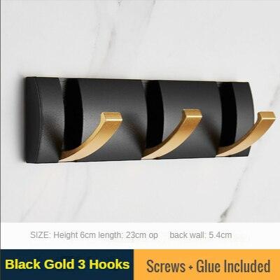 Sleek Black and Gold Space Aluminum Wall Hook Rack for Organized Storage