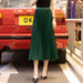 Elegant Solid Satin Silk Pleated Midi Skirt