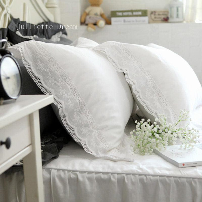 Luxurious Customizable White Cotton Lace Pillowcase Set with European Flair